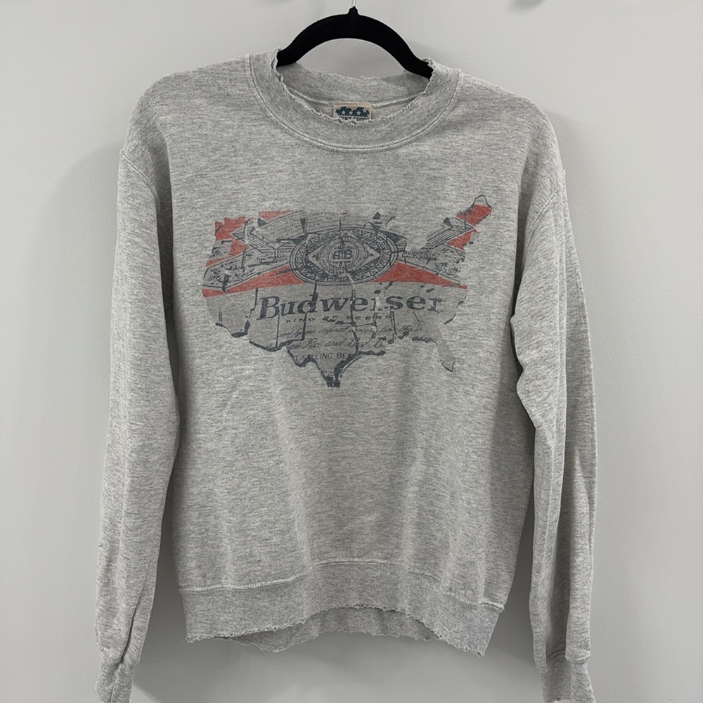 Vintage Budweiser pullover crew neck sweatshirt - distressed hems, size small